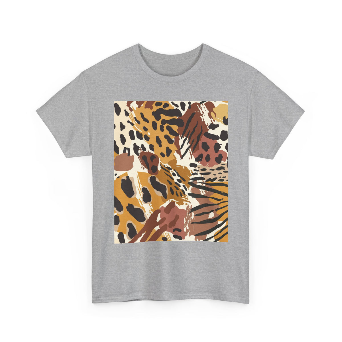 Animal Print Square Graphic Tee — Leopard & Zebra Patchwork T-Shirt