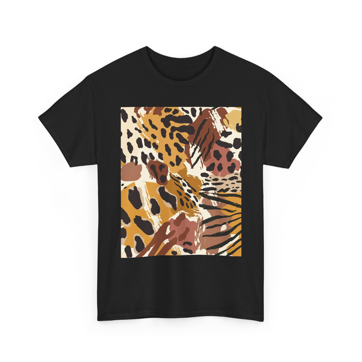 Animal Print Square Graphic Tee — Leopard & Zebra Patchwork T-Shirt