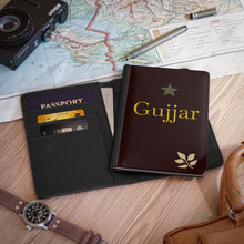 Charger l'image dans la galerie, Gujjar Personalized Passport Cover - Leather Travel ID Holder with Star &amp; Leaf Design