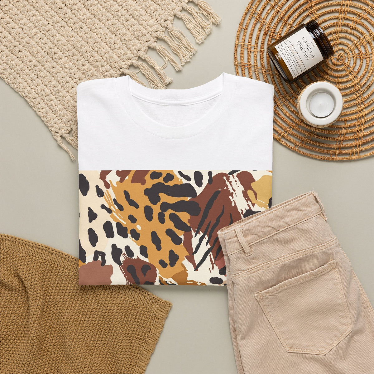 Animal Print Square Graphic Tee — Leopard & Zebra Patchwork T-Shirt
