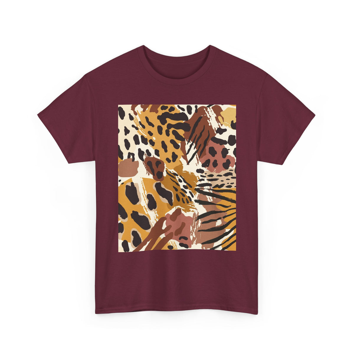 Animal Print Square Graphic Tee — Leopard & Zebra Patchwork T-Shirt