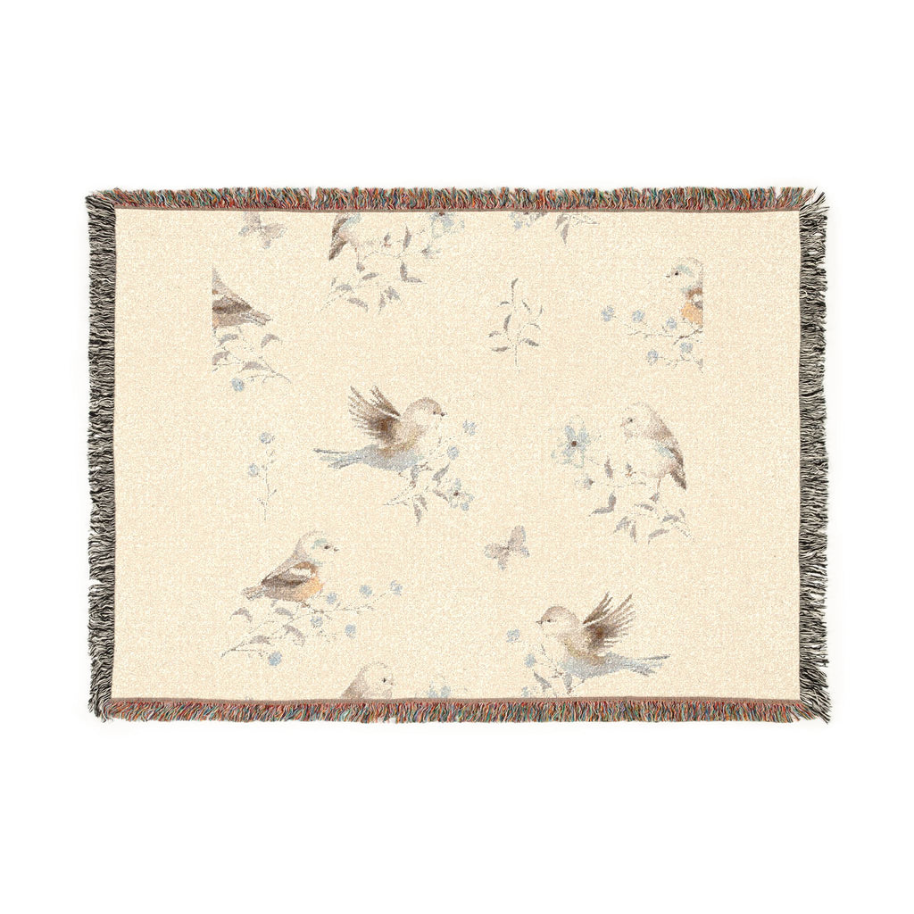 Birds & Blossoms Woven Blanket — Floral Bird Pattern Throw