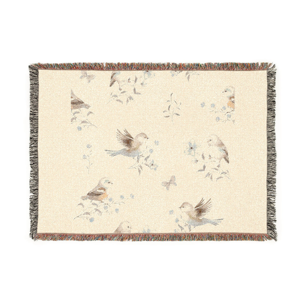 Birds & Blossoms Woven Blanket — Floral Bird Pattern Throw