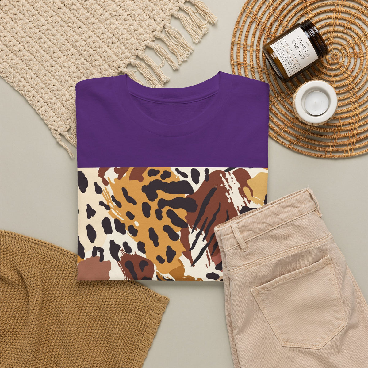 Animal Print Square Graphic Tee — Leopard & Zebra Patchwork T-Shirt