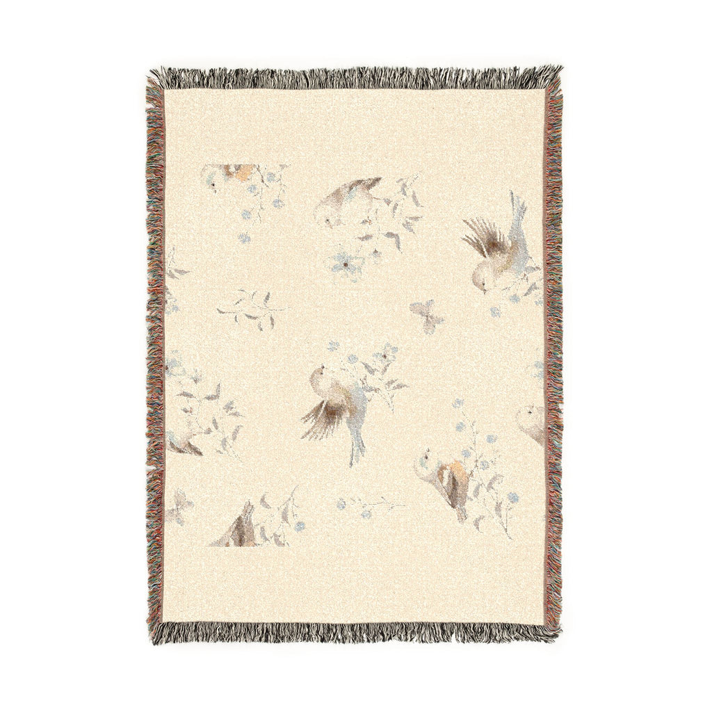 Birds & Blossoms Woven Blanket — Floral Bird Pattern Throw