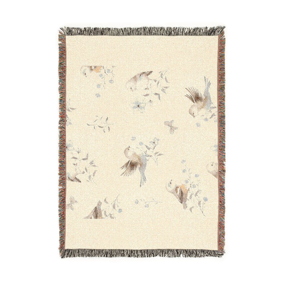 Birds & Blossoms Woven Blanket — Floral Bird Pattern Throw
