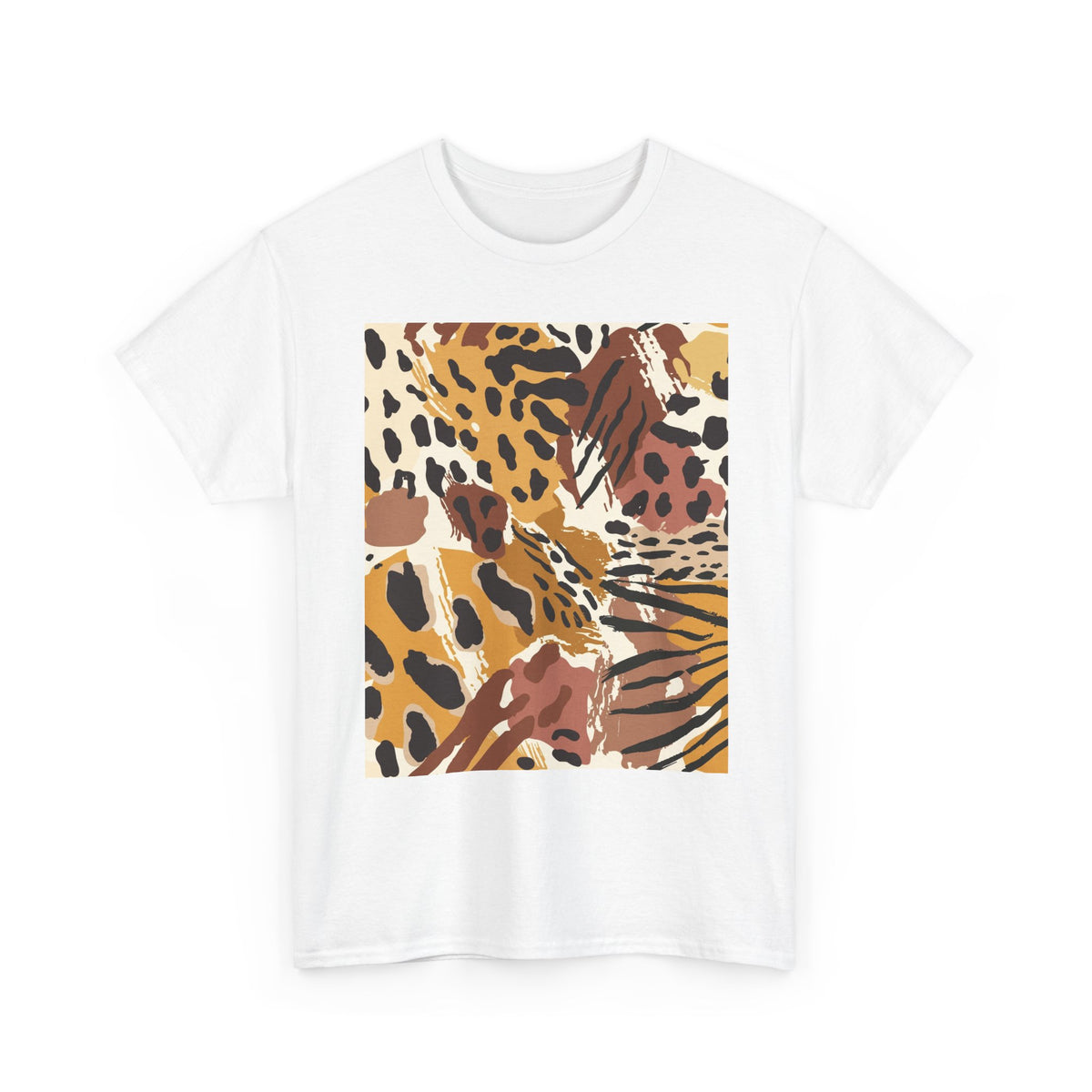Animal Print Square Graphic Tee — Leopard & Zebra Patchwork T-Shirt
