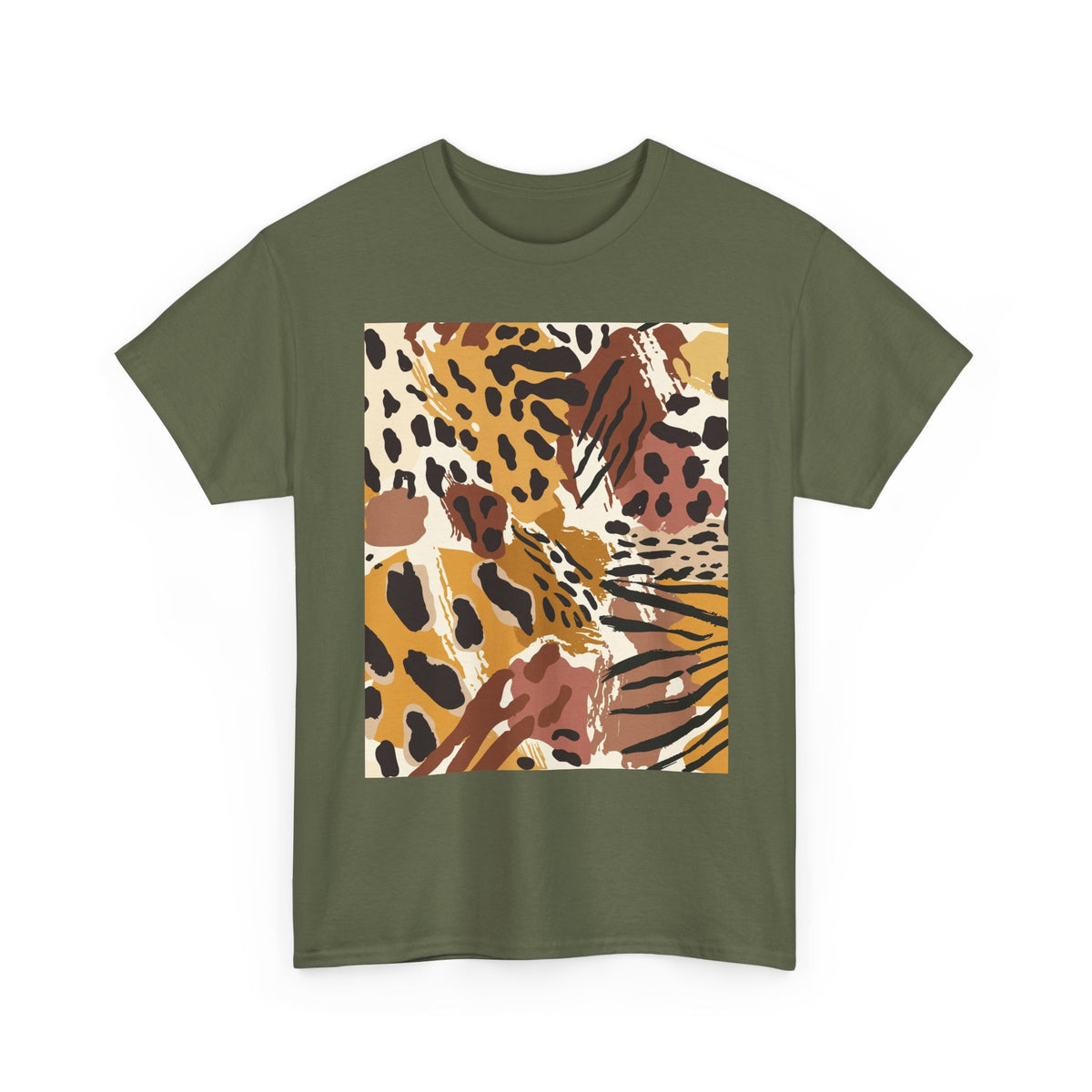 Animal Print Square Graphic Tee — Leopard & Zebra Patchwork T-Shirt