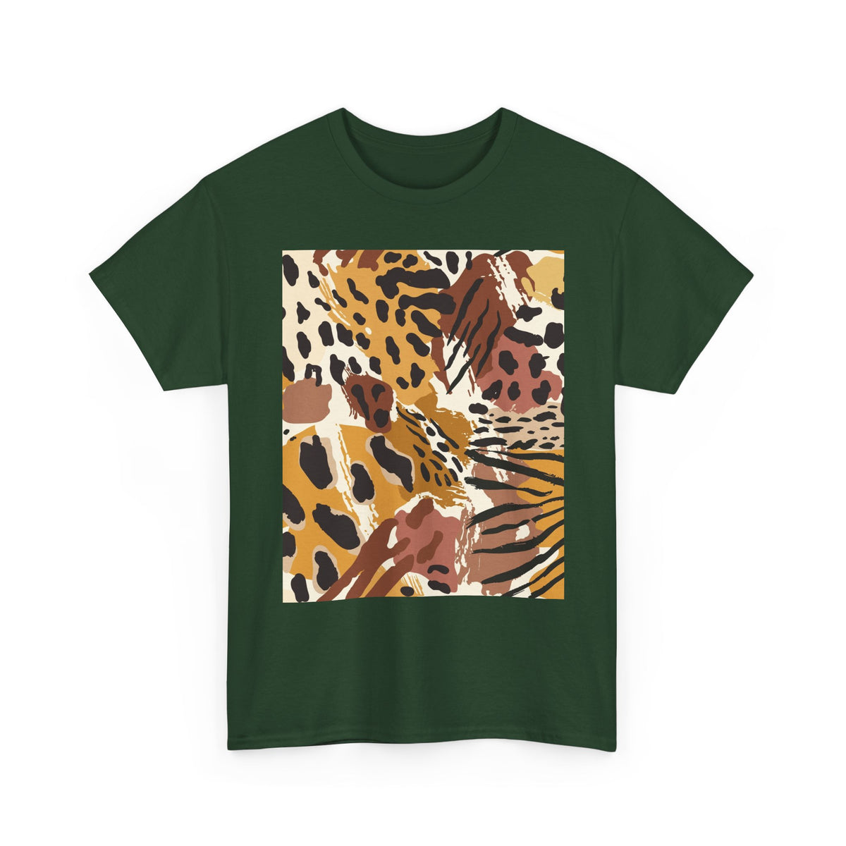 Animal Print Square Graphic Tee — Leopard & Zebra Patchwork T-Shirt