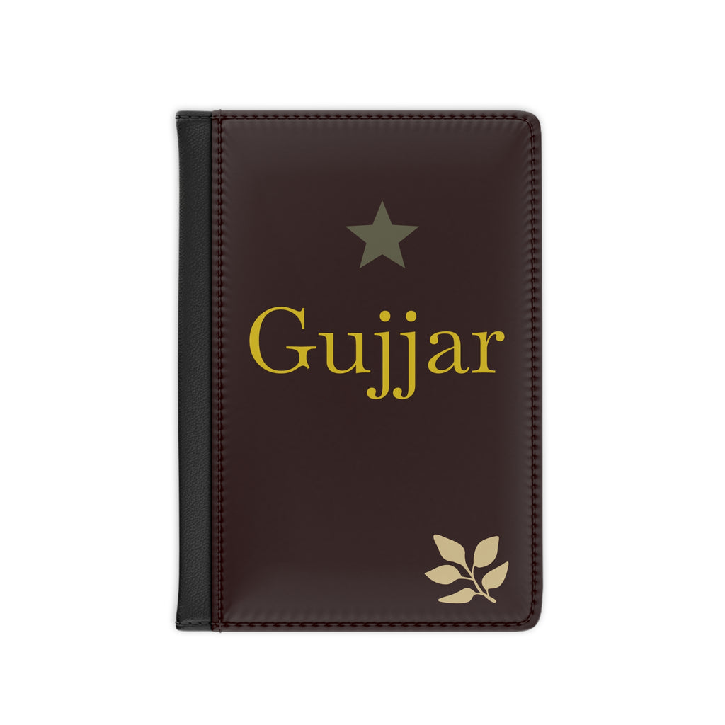 Gujjar Personalized Passport Cover - Leather Travel ID Holder with Star & Leaf Design