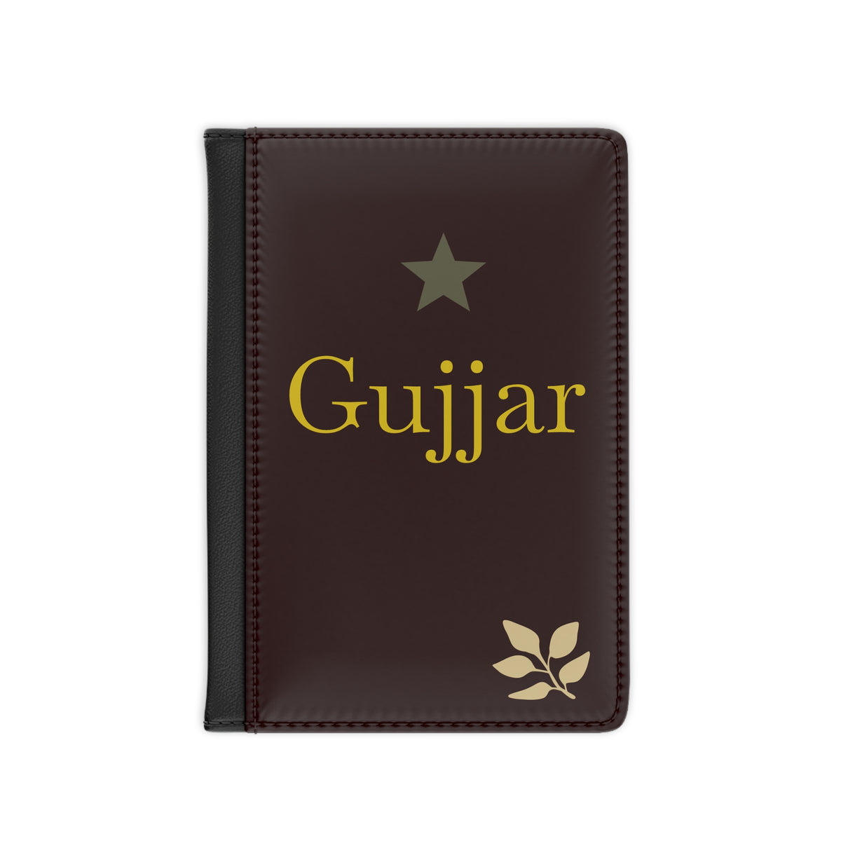 Gujjar Personalized Passport Cover - Leather Travel ID Holder with Star & Leaf Design