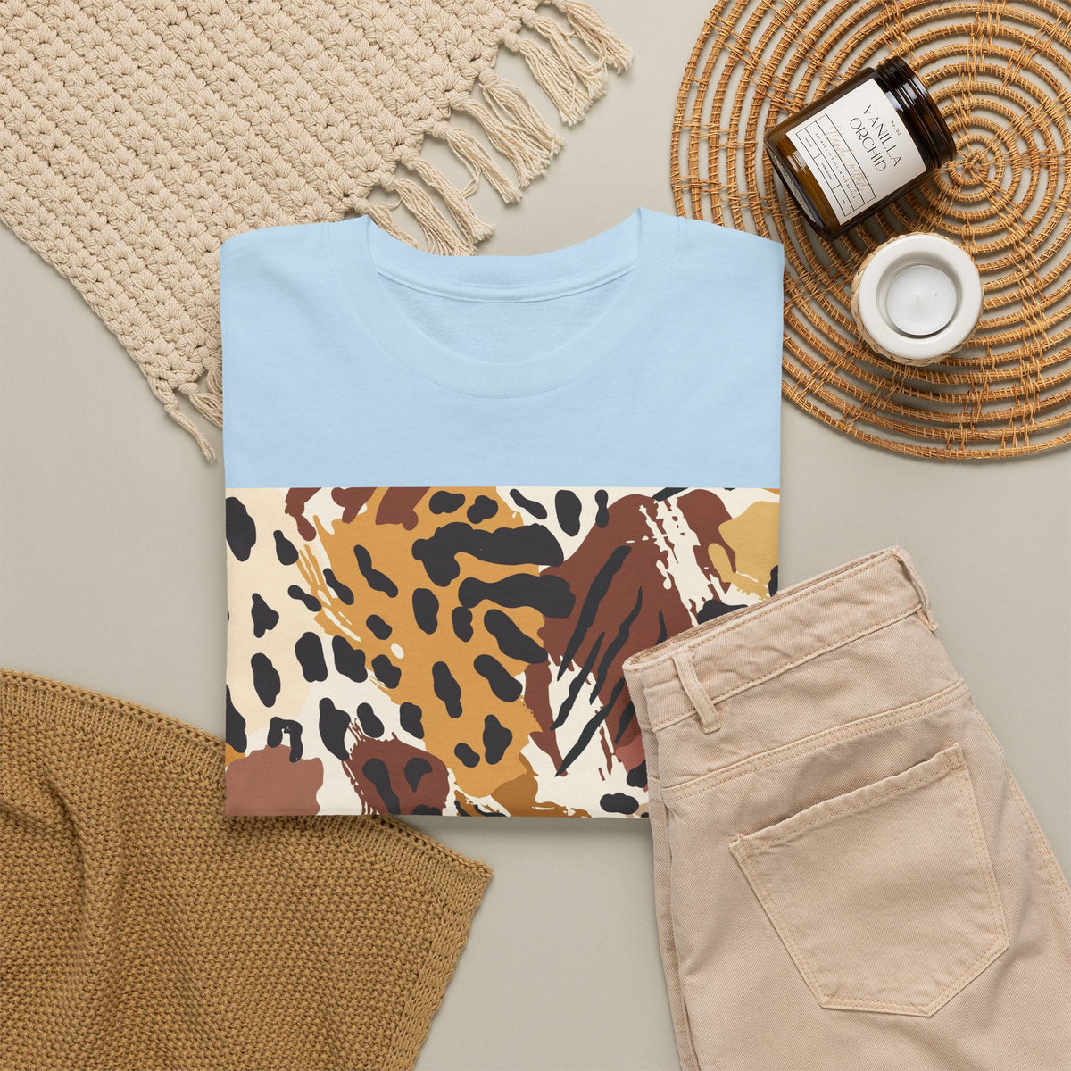 Animal Print Square Graphic Tee — Leopard & Zebra Patchwork T-Shirt