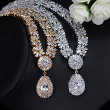 Charger l&#39;image dans la galerie, CWWZircons Exclusive Dubai Gold Plate Jewellery Luxury Cubic Zirconia Necklace Earring Bracelet Party Jewelry Set for Women T053