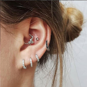 Luxury New 2019 Stud Earrings 925 Sterling Crystal Zircon Row Silver Huggie Earrings For Women Female Brincos oorbellen