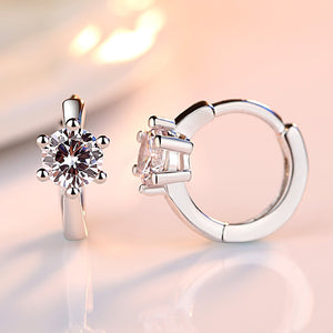 Luxury New 2019 Stud Earrings 925 Sterling Crystal Zircon Row Silver Huggie Earrings For Women Female Brincos oorbellen