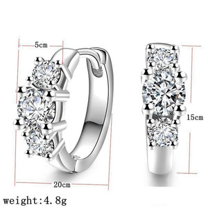 Luxury New 2019 Stud Earrings 925 Sterling Crystal Zircon Row Silver Huggie Earrings For Women Female Brincos oorbellen