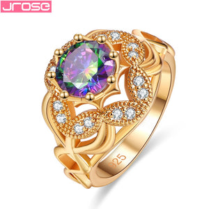 JROSE 2018 Engagement Wedding Fashion Rings For Women Luxry Silver 925 Jewelry  Pink&Multicolor Cubic Zircon Gloden color Ring