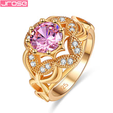Load image into Gallery viewer, JROSE 2018 Engagement Wedding Fashion Rings For Women Luxry Silver 925 Jewelry  Pink&amp;Multicolor Cubic Zircon Gloden color Ring