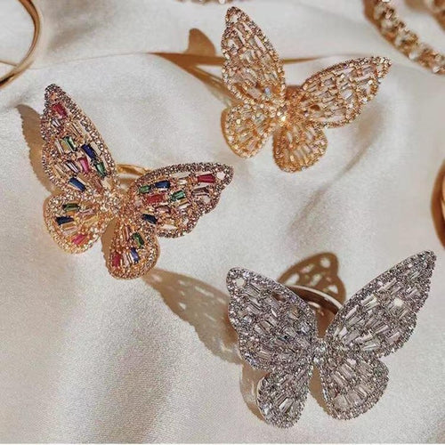 New Trendy Big Butterfly Ring Luxury Rhinestone Crystal Finger Rings Engagement Wedding Party Female Rings Animal Jewelry R01851