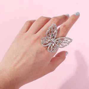 New Trendy Big Butterfly Ring Luxury Rhinestone Crystal Finger Rings Engagement Wedding Party Female Rings Animal Jewelry R01851