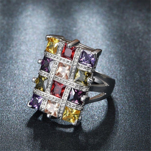 Luxury Silver Big Square Rings for Women Jewelry Wedding Crystal Zircon Anel Engagement Anillos Statement Ring Gifts Y35