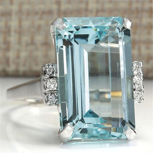 Luxury Silver Big Square Rings for Women Jewelry Wedding Crystal Zircon Anel Engagement Anillos Statement Ring Gifts Y35