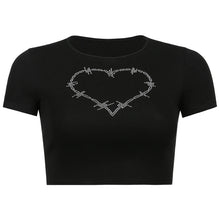 Load image into Gallery viewer, Punk Vintage Rhinestone Spider Goth Graphic T Shirt Women Y2k Style Crop Top O-neck Tshirt Black Streetwear Short Sleeve T-shirt