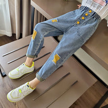 Load image into Gallery viewer, Girls Ripped Jeans For Kids New Spring Autumn Trousers Fashion Korea Style Vintage Hole Girl Embroidery Ankle-Length Denim Jeans