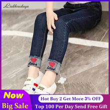 Load image into Gallery viewer, Girls Ripped Jeans For Kids New Spring Autumn Trousers Fashion Korea Style Vintage Hole Girl Embroidery Ankle-Length Denim Jeans