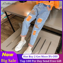 Load image into Gallery viewer, Girls Ripped Jeans For Kids New Spring Autumn Trousers Fashion Korea Style Vintage Hole Girl Embroidery Ankle-Length Denim Jeans