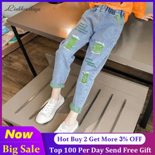 Load image into Gallery viewer, Girls Ripped Jeans For Kids New Spring Autumn Trousers Fashion Korea Style Vintage Hole Girl Embroidery Ankle-Length Denim Jeans