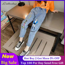 Load image into Gallery viewer, Girls Ripped Jeans For Kids New Spring Autumn Trousers Fashion Korea Style Vintage Hole Girl Embroidery Ankle-Length Denim Jeans