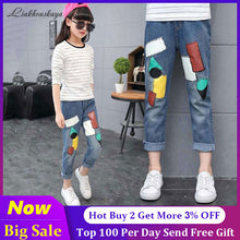 Load image into Gallery viewer, Girls Ripped Jeans For Kids New Spring Autumn Trousers Fashion Korea Style Vintage Hole Girl Embroidery Ankle-Length Denim Jeans