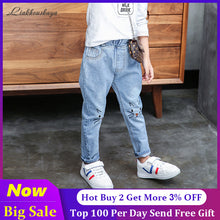 Load image into Gallery viewer, Girls Ripped Jeans For Kids New Spring Autumn Trousers Fashion Korea Style Vintage Hole Girl Embroidery Ankle-Length Denim Jeans
