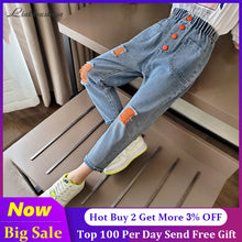 Load image into Gallery viewer, Girls Ripped Jeans For Kids New Spring Autumn Trousers Fashion Korea Style Vintage Hole Girl Embroidery Ankle-Length Denim Jeans