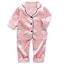 Charger l&#39;image dans la galerie, LJW Children&#39;s pajamas set Baby suit Kids Clothes Toddler Boys Girls Ice silk satin Tops Pants Set home Wear Kids pajamas