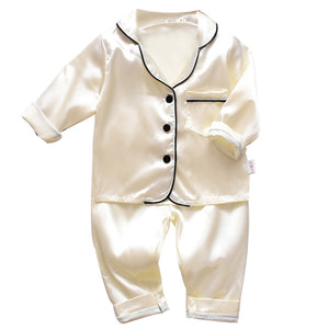 LJW Children&#39;s pajamas set Baby suit Kids Clothes Toddler Boys Girls Ice silk satin Tops Pants Set home Wear Kids pajamas