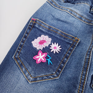 4-15T Girls Jeans For Teenage Kids Pants Children Denim Trousers Blue Stretch Embroidery Flowers Teen Clothes Spring Clothing