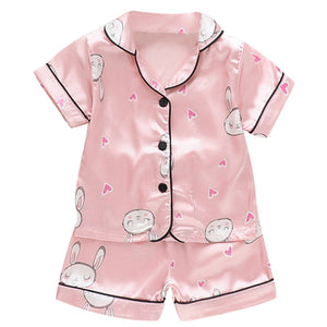 LJW Children&#39;s pajamas set Baby suit Kids Clothes Toddler Boys Girls Ice silk satin Tops Pants Set home Wear Kids pajamas