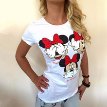Load image into Gallery viewer, Three Mickey Mouse Print Women T shirt Cartoon Summer Top Ladies T Shirt Graphic Female Tee T-Shirt Disney Womens Clothing