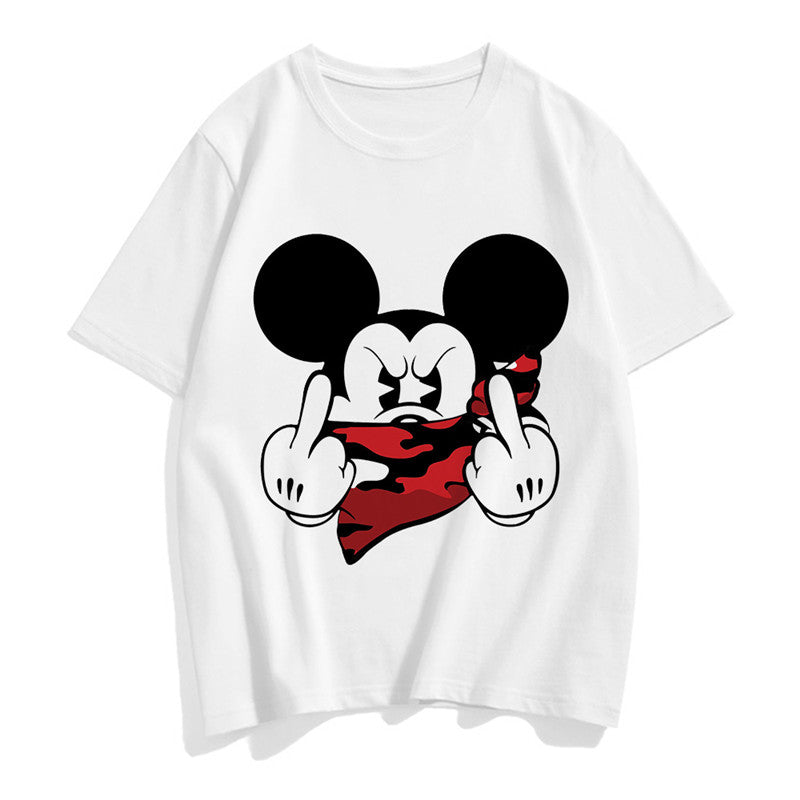 Three Mickey Mouse Print Women T shirt Cartoon Summer Top Ladies T Shirt Graphic Female Tee T-Shirt Disney Womens Clothing