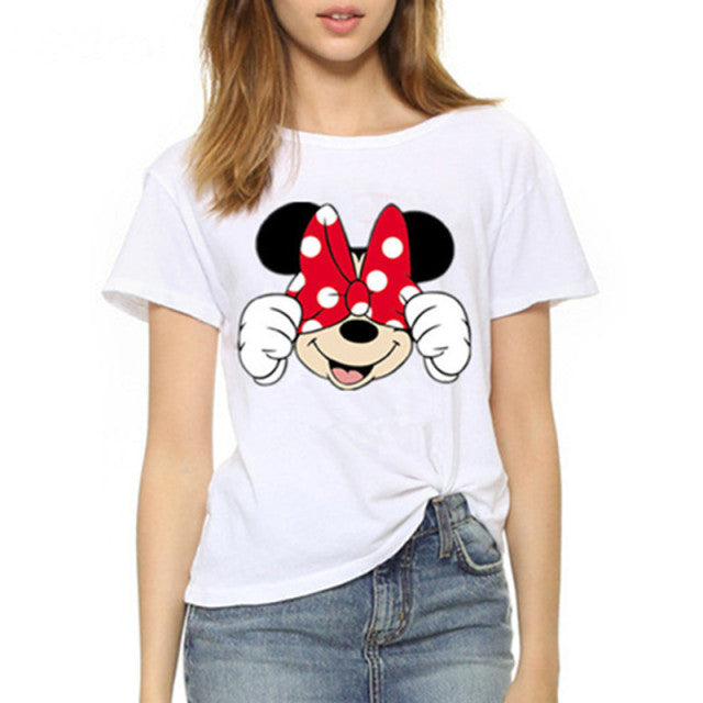 Three Mickey Mouse Print Women T shirt Cartoon Summer Top Ladies T Shirt Graphic Female Tee T-Shirt Disney Womens Clothing