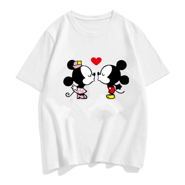 Three Mickey Mouse Print Women T shirt Cartoon Summer Top Ladies T Shirt Graphic Female Tee T-Shirt Disney Womens Clothing