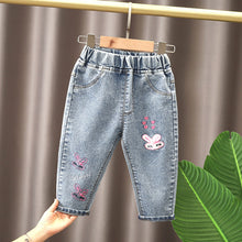 Load image into Gallery viewer, Spring kids girl's clothes baby elastic band straight-leg love jeans pants for girls' baby clothing outer wear denim trousers