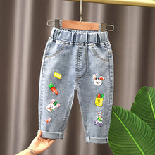Load image into Gallery viewer, Spring kids girl's clothes baby elastic band straight-leg love jeans pants for girls' baby clothing outer wear denim trousers