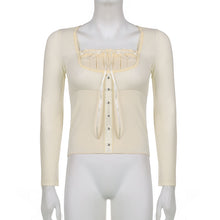 Load image into Gallery viewer, Rapcopter Y2K Sweet Cute Crop Top Lace Frill Bow Pullovers Vintage Square Collar T Shirt Women Skin Button Prepply Korean Tees
