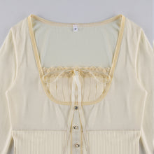 Load image into Gallery viewer, Rapcopter Y2K Sweet Cute Crop Top Lace Frill Bow Pullovers Vintage Square Collar T Shirt Women Skin Button Prepply Korean Tees
