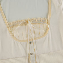 Load image into Gallery viewer, Rapcopter Y2K Sweet Cute Crop Top Lace Frill Bow Pullovers Vintage Square Collar T Shirt Women Skin Button Prepply Korean Tees