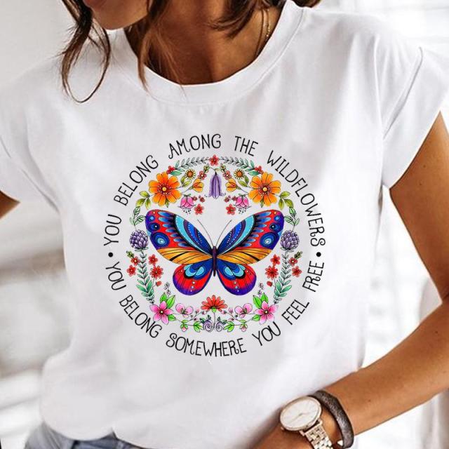 Women Print Clothes Watercolor New Lovely Female Tops Tee Tshirt Fashion Print Cartoon O-neck Ladies Graphic T-Shirt