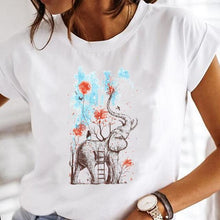 Load image into Gallery viewer, Women Print Clothes Watercolor New Lovely Female Tops Tee Tshirt Fashion Print Cartoon O-neck Ladies Graphic T-Shirt